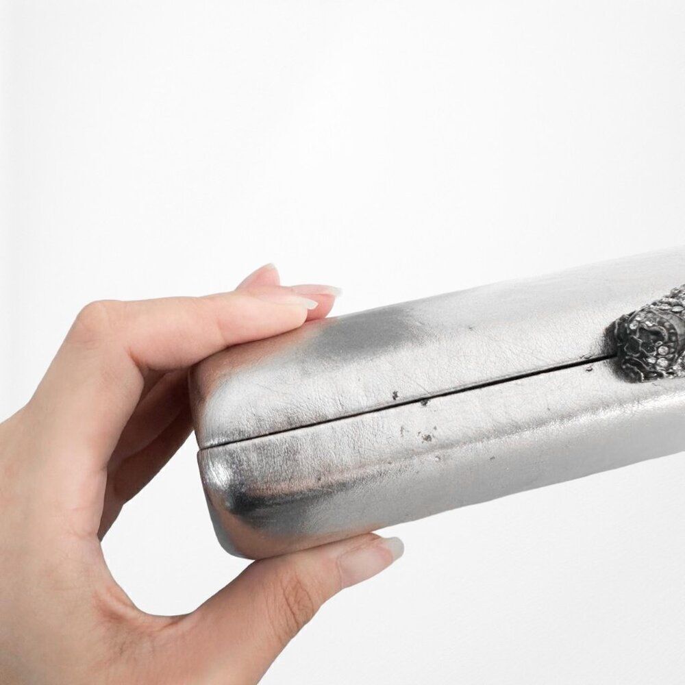 Small Rectangular Metallic Silver Gray Rhinestone… - image 6